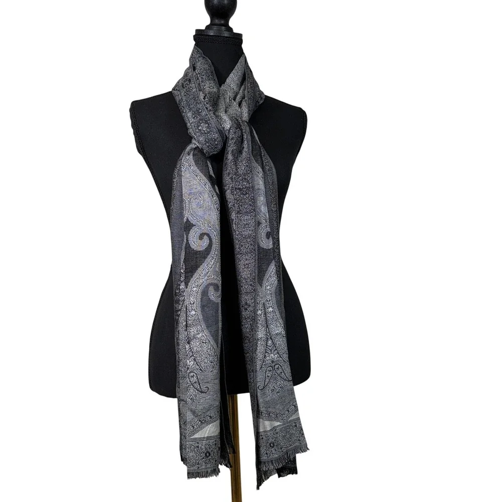 Collection Sixteen‎ Gray Paisley Scarf Wrap Shawl Fringed Lightweight Women